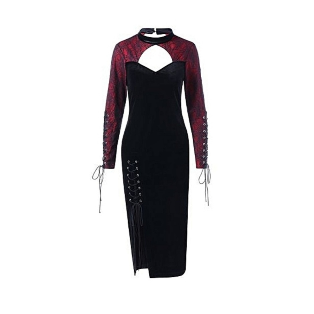 Spiderweb lace velvet dress